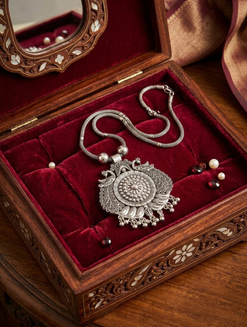 Sasitrends Traditional Oxidized German Silver Necklace For Women &Girls (silver) Rajashree.Shop