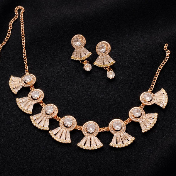 Zeneme Rose Gold Pated White AD Studded Jewellery Set Rajashree.Shop